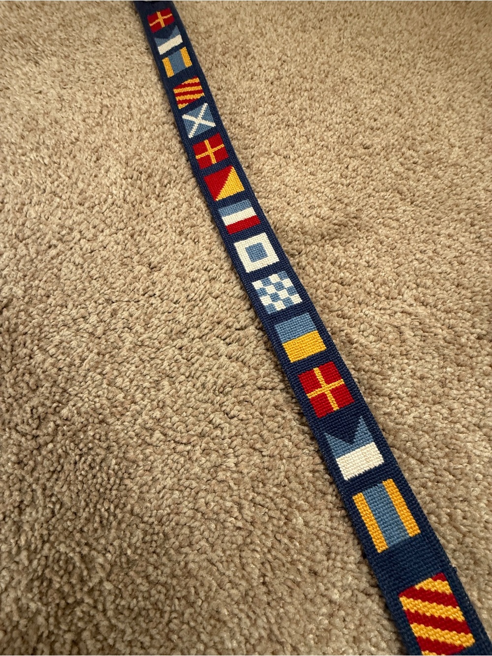 Smathers & Branson Size 38 Nautical Flags Needlepoint w/Brown Leather and Brass